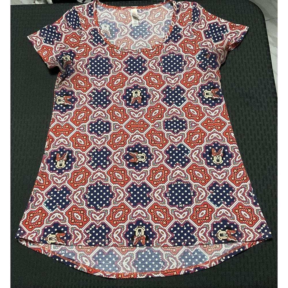 LuLaRoe Disney Minnie Mouse Shirt Womens XS Red Geometric Tunic Tee Short Sleeve